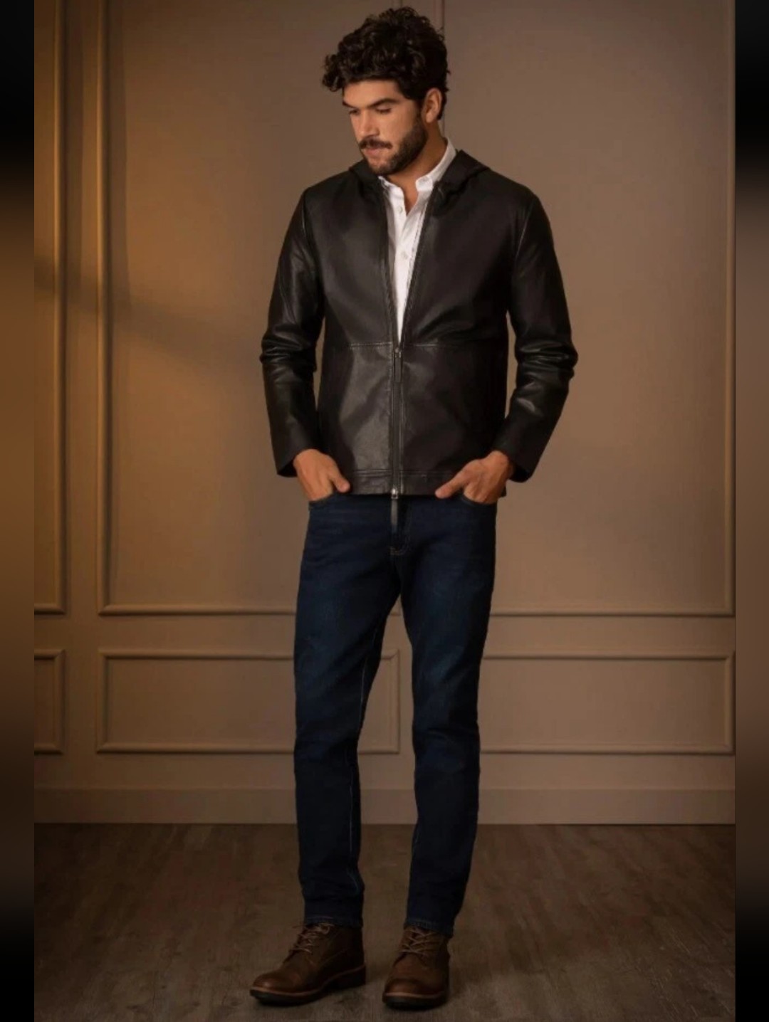 Velez Men's Black Leather Zip-Front Jacket